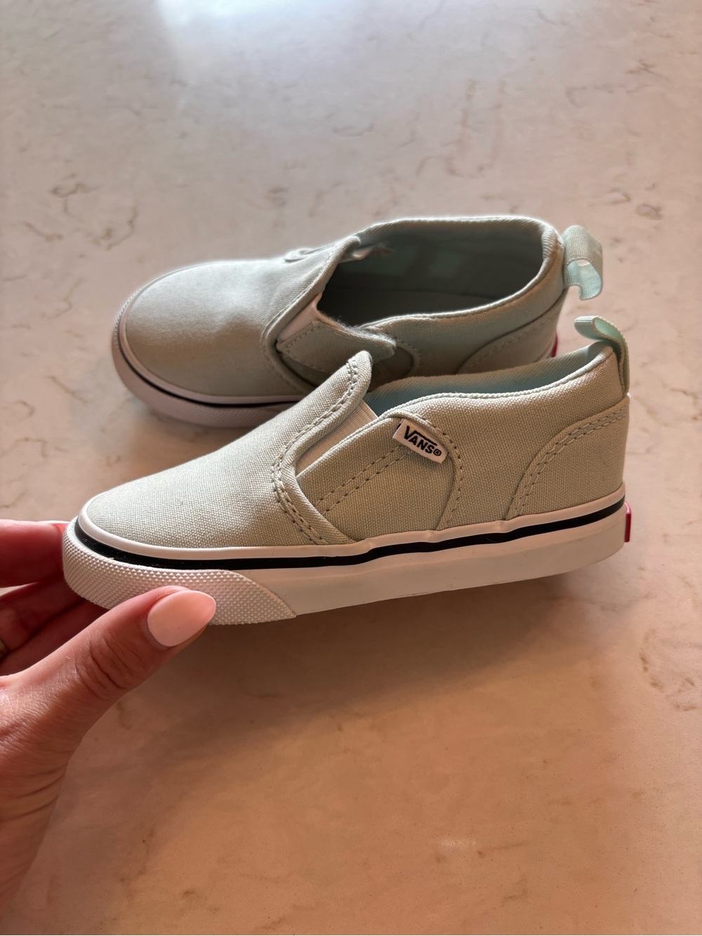 Vans Kids Slip-On Sneakers in Mint Green Canvas